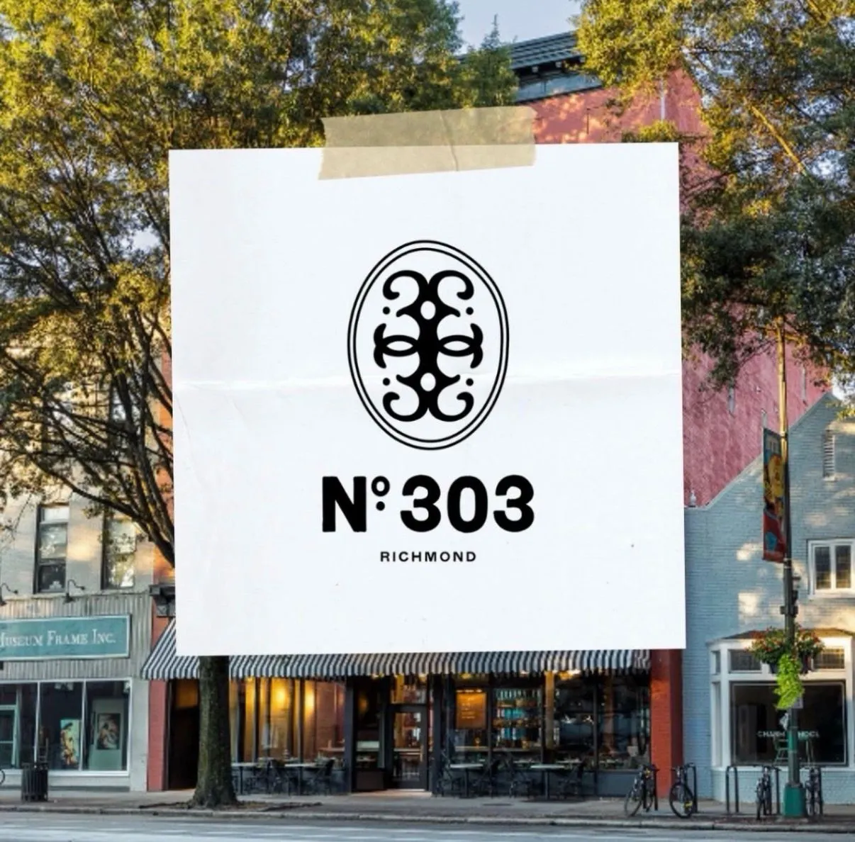photo of No. 303 Richmond storefront with new brand logo overlaid