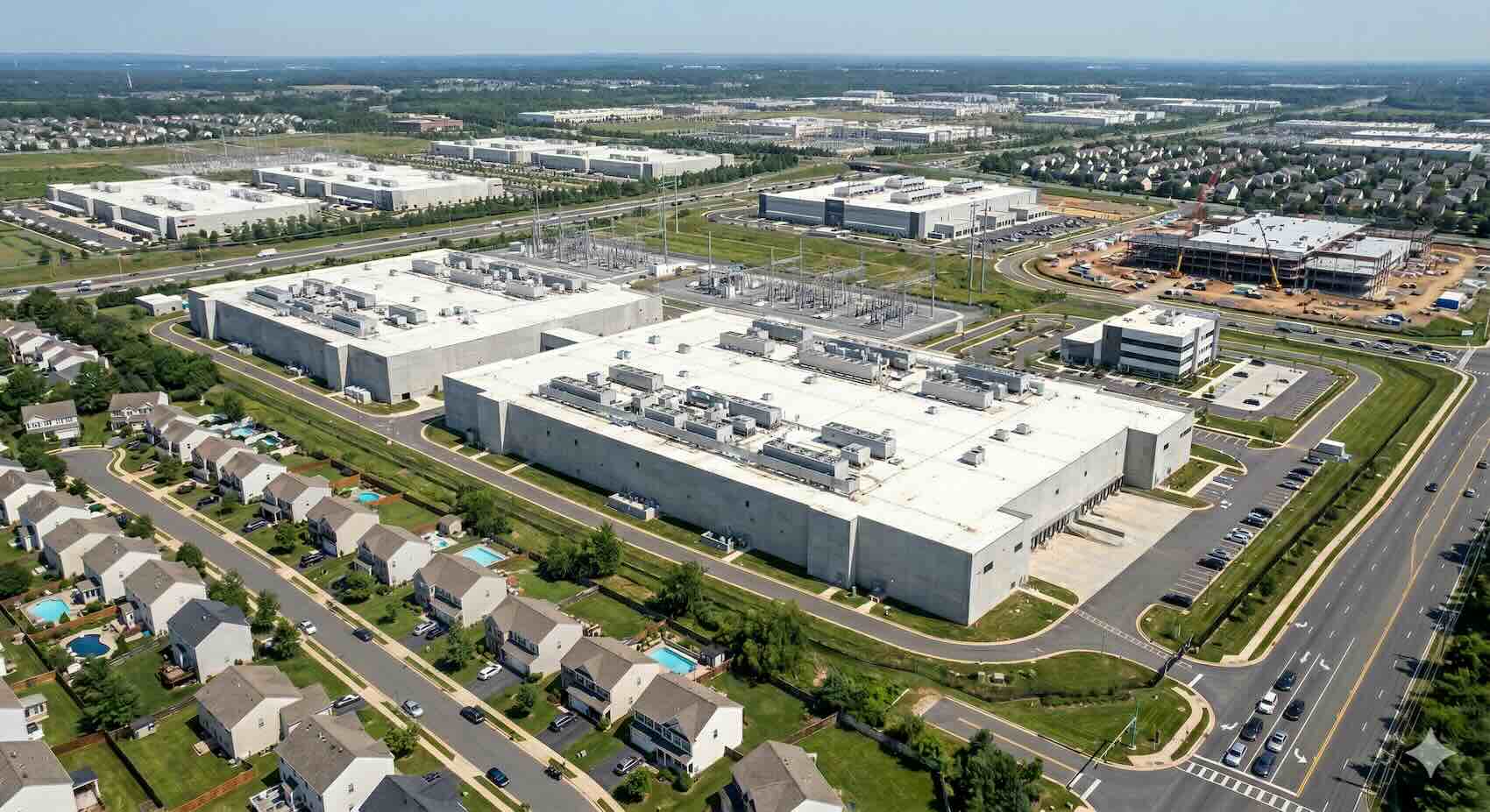 Aerial depiction of data center from above