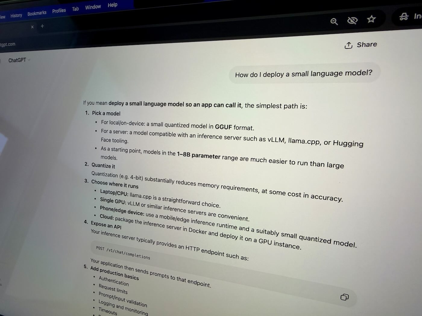 ChatGPT search for, "How do I deploy a small language model?"
