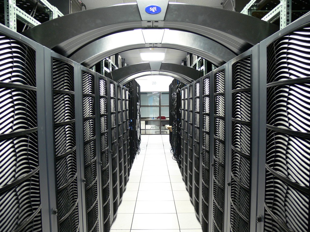 Rows of servers inside a Virginia data center